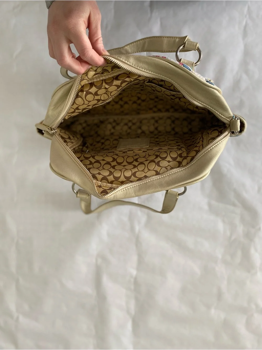 Coach Multicolor Signature 'C' Shoulder Bag with Gold Trim